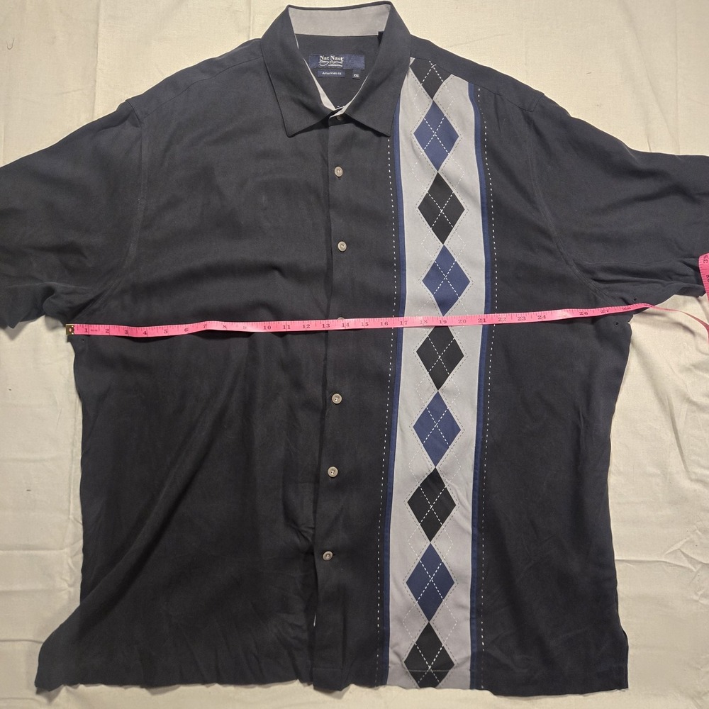 Nat Nast 100% Silk Shirt Men XXL Black Blue Retro Bowling Rockabilly - Picture 4 of 8